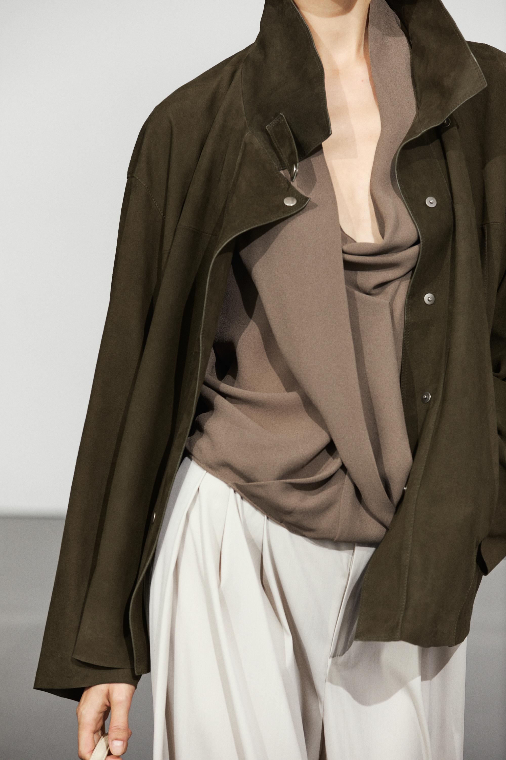 High-neck faux suede jacket